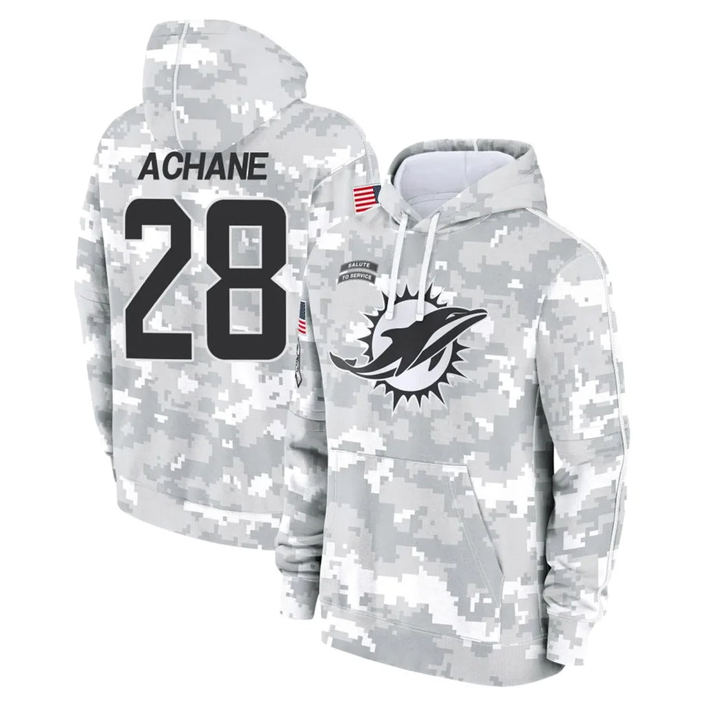 Elroe M.Dolphins #28 De'Von Achane Player Arctic Camo Salute to Service Hoodies Limited Game Stitched Jerseys