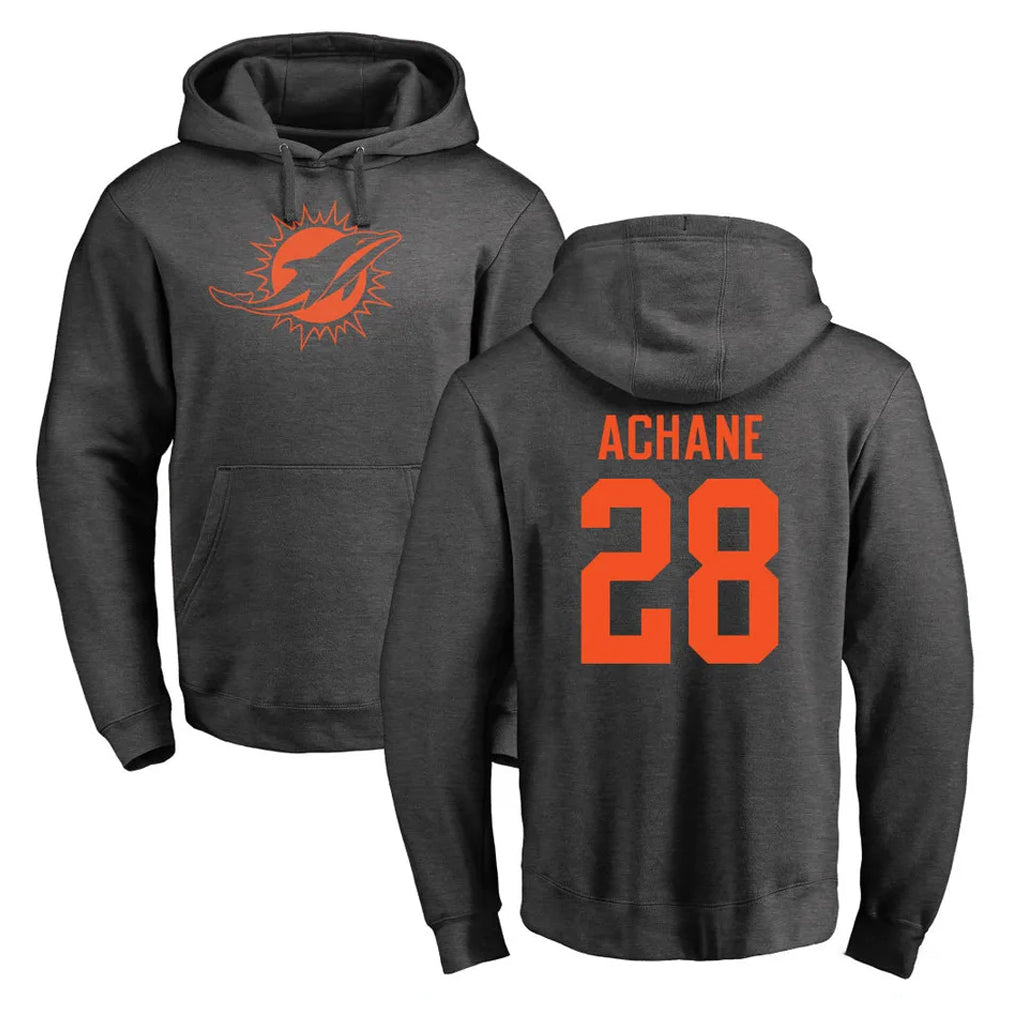 Elroe M.Dolphins #28 De'Von Achane Player Darkgray Pullover Hoodies Limited Stitched Jerseys