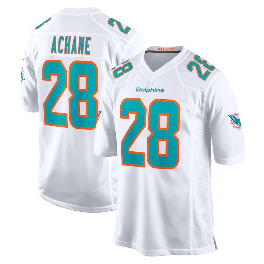 Elroe M.Dolphins #28 De'Von Achane Player White Limited Home Game Stitched Jerseys