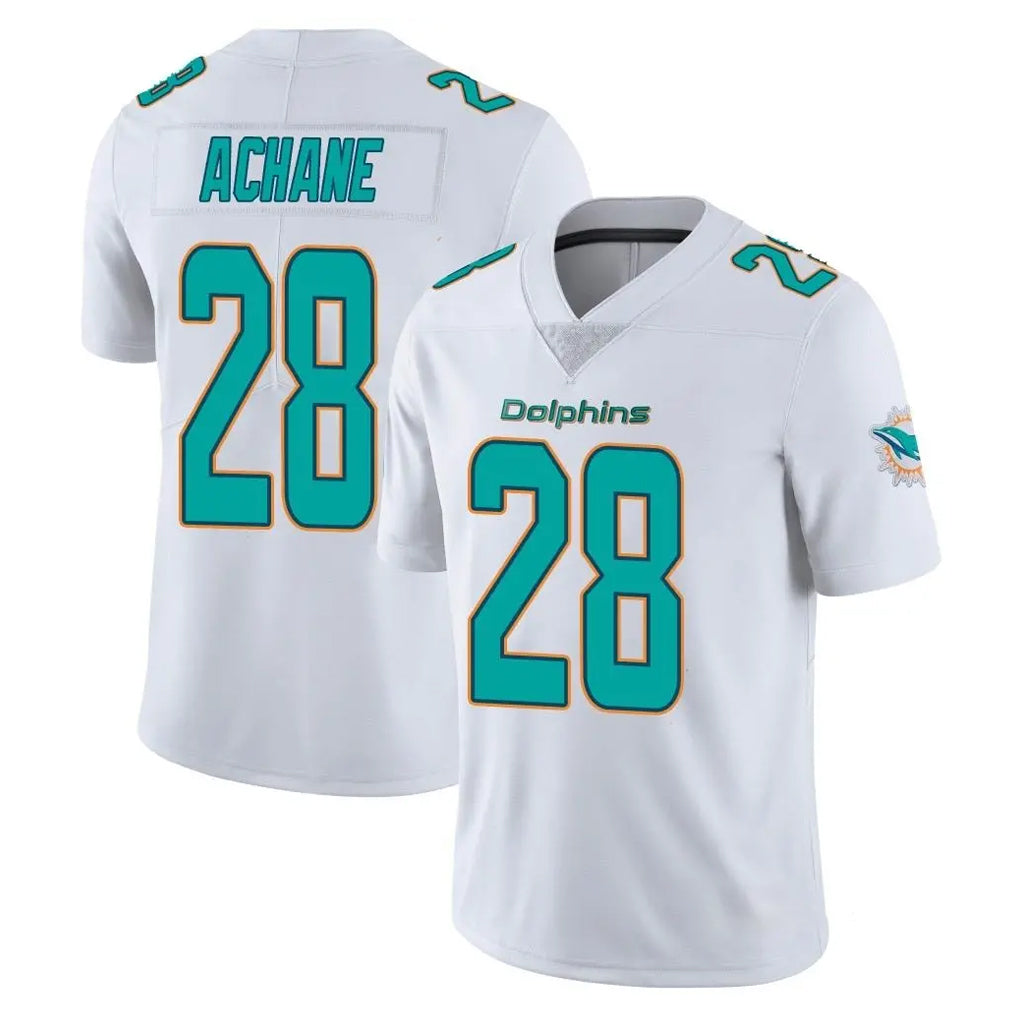 Elroe M.Dolphins #28 De'Von Achane Player White Limited Vapor Untouchable Home Game Stitched Jerseys