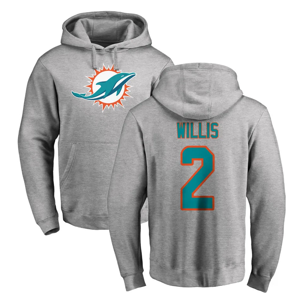Elroe M.Dolphins #2 Malik Willis Player Gray LOGO Pullover Hoodies Limited Stitched Jerseys