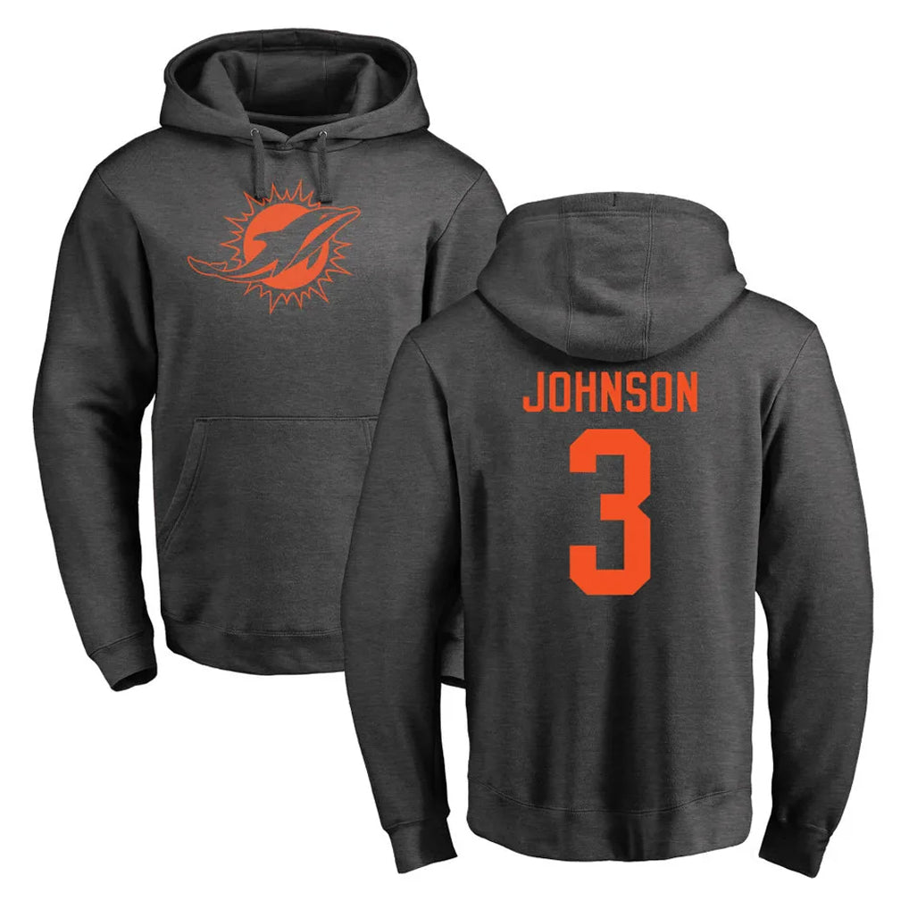 Elroe M.Dolphins #3 Chris Johnson Player Darkgray Pullover Hoodies Limited Stitched Jerseys