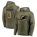 Elroe M.Dolphins #3 Chris Johnson Player Olive Salute to Service Pullover Hoodies Home Game Stitched Jerseys