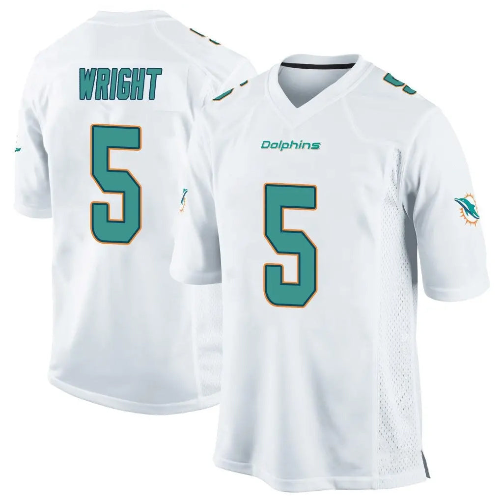 Elroe M.Dolphins #5 Jaylen Wright Player White Home Game Stitched Jerseys