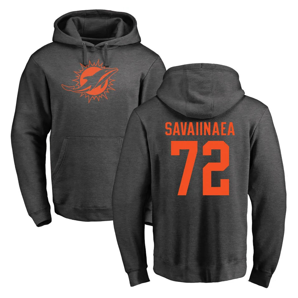 Elroe M.Dolphins #72 Jonah Savaiinaea Player Darkgray Pullover Hoodies Limited Stitched Jerseys