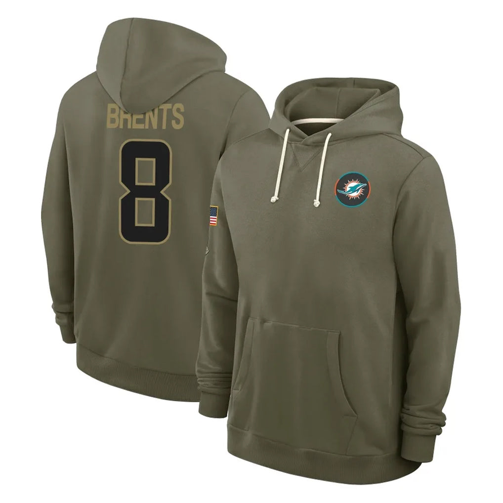Elroe M.Dolphins #8 JuJu Brents Player Olive Salute to Service Pullover Hoodies Limited Stitched Jerseys