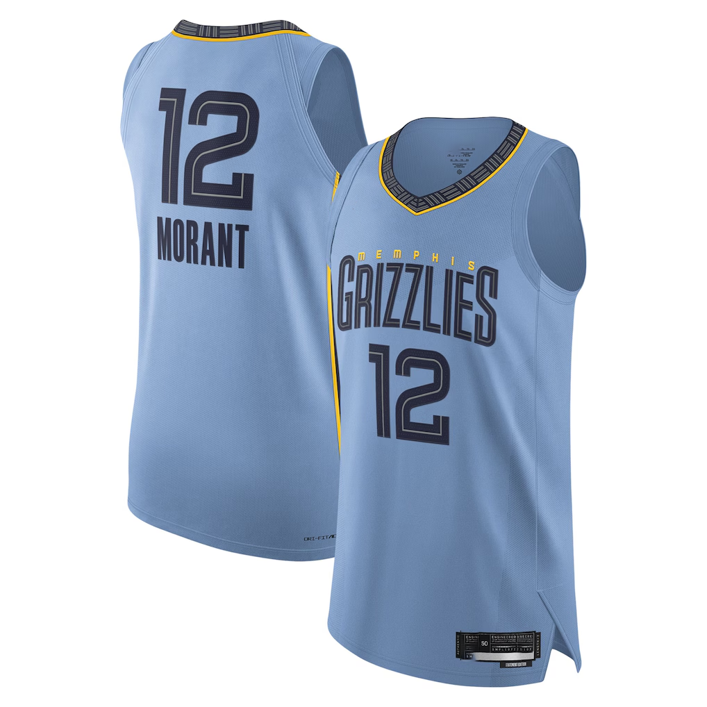 Elroe M.Grizzlies #12 Ja Morant Light Blue Authentic Player Stitched Jerseys- Statement Edition