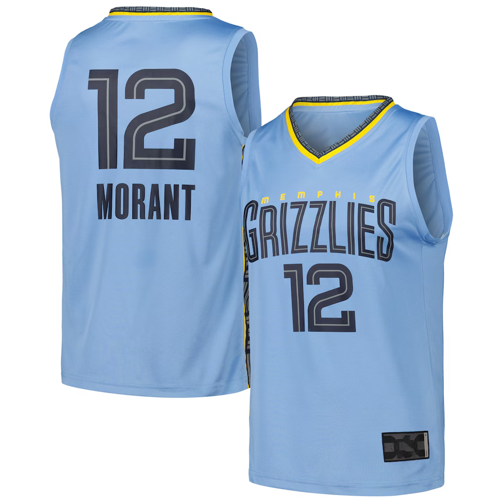 Elroe M.Grizzlies #12 Ja Morant Light Blue Fast Break Replica Player Stitched Jerseys- Statement Edition