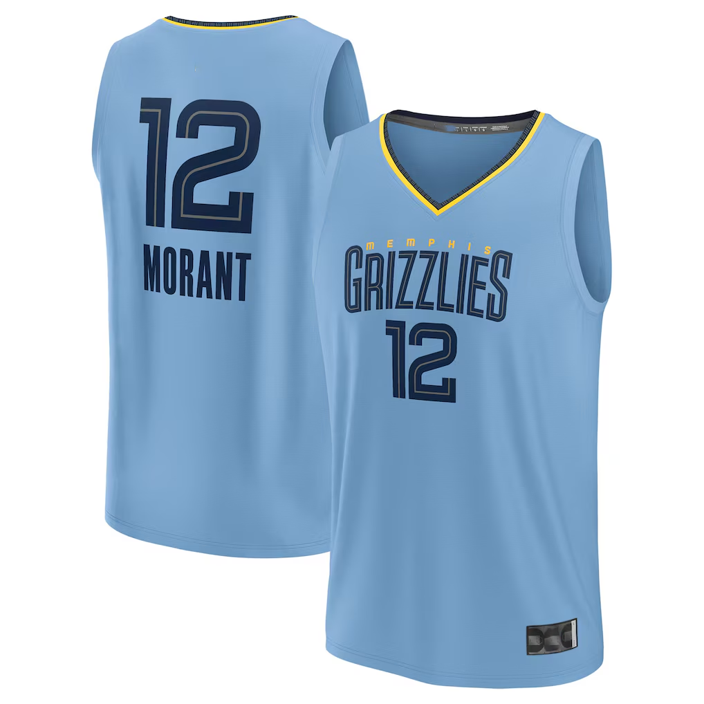 Elroe M.Grizzlies #12 Ja Morant Light Blue Fast Break Replica Player Stitched Jerseys- Statement Edition