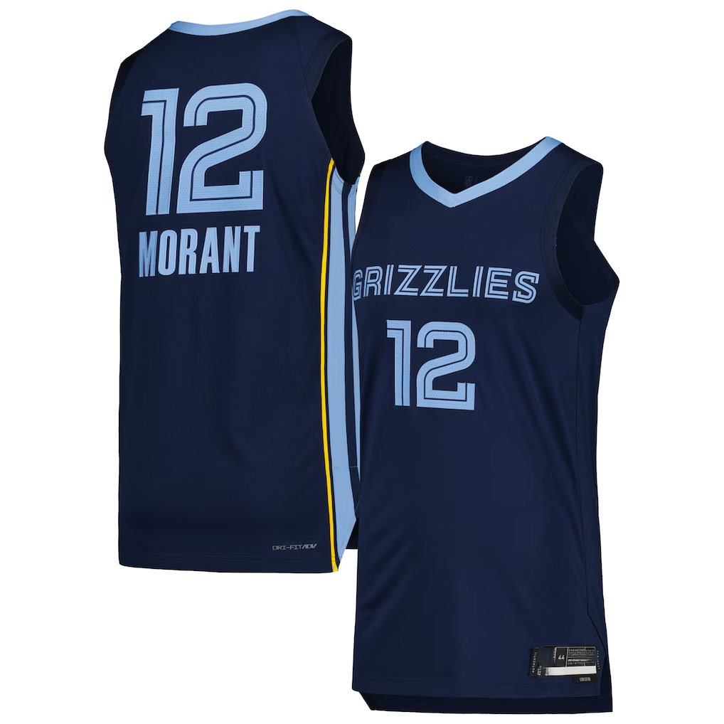 Elroe M.Grizzlies #12 Ja Morant Navy Authentic Stitched Jerseys- Icon Edition
