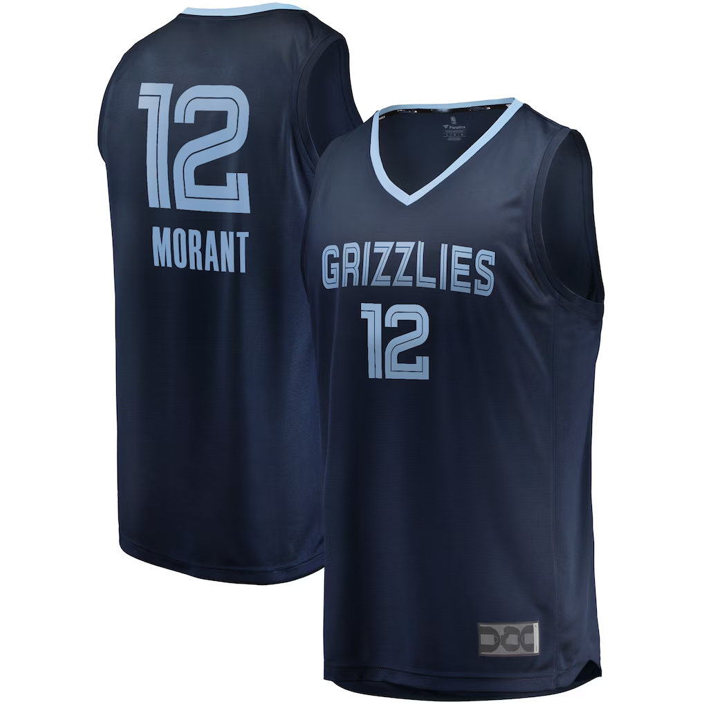 Elroe M.Grizzlies #12 Ja Morant Navy Fast Break Replica Stitched Jerseys- Icon Edition
