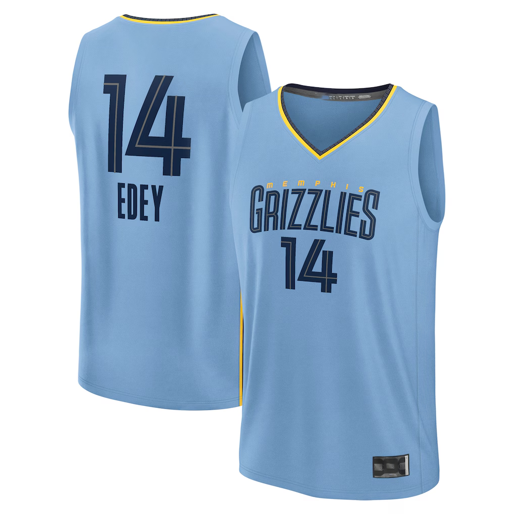 Elroe M.Grizzlies #14 Zach Edey Light Blue Fast Break Replica Player Stitched Jerseys- Statement Edition