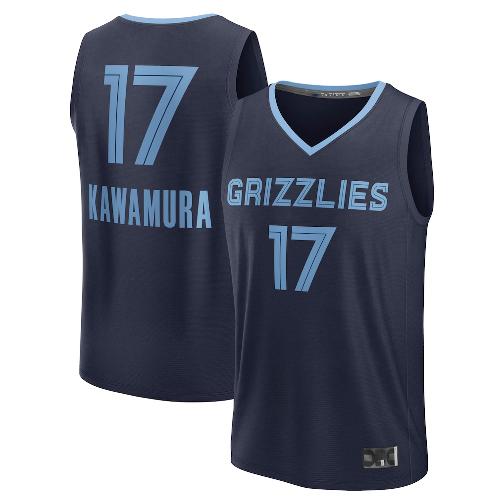 Elroe M.Grizzlies #17 Yuki Kawamura Navy Fast Break Replica Player Stitched Jerseys- Icon Edition