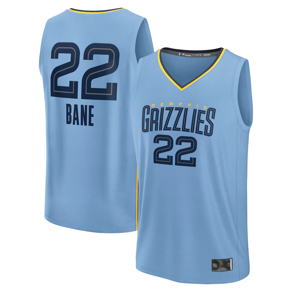 Elroe M.Grizzlies #22 Desmond Bane Light Blue Fast Break Replica Player Stitched Jerseys- Statement Edition