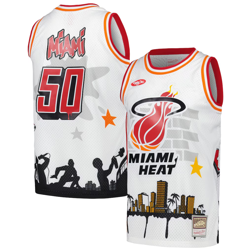 Elroe M.Heat Mitchell & Ness x Tats Cru White Hardwood Classics Fashion Jerseys