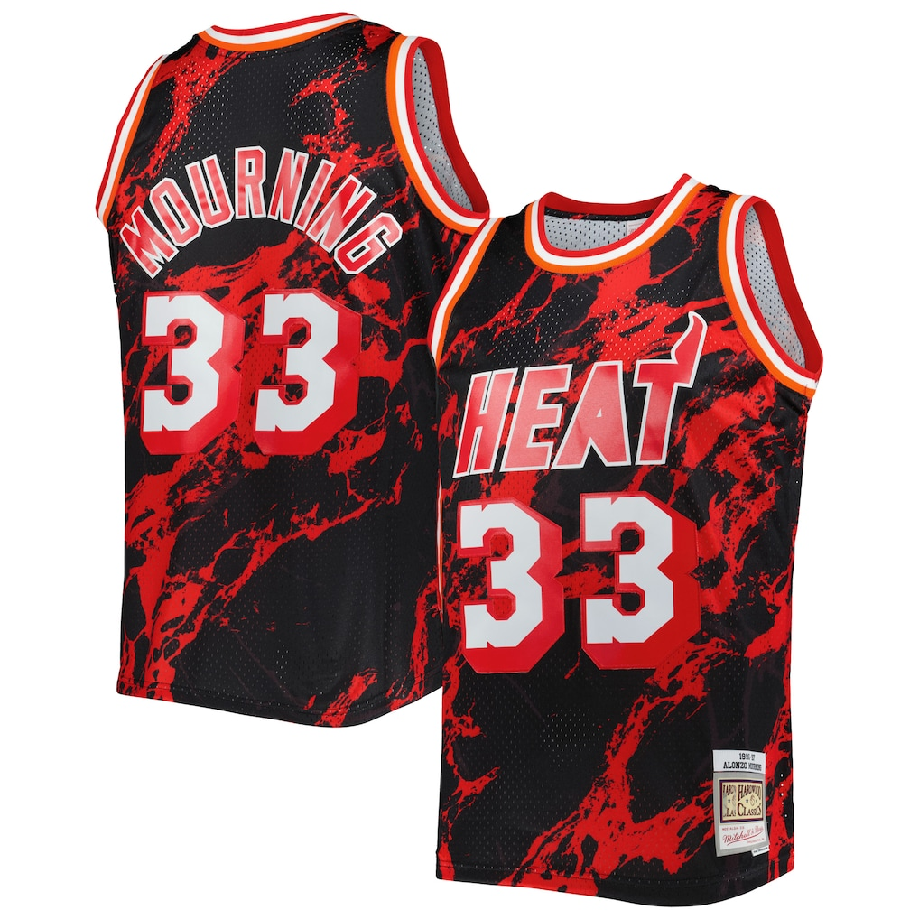 Elroe M.Heat #33 Alonzo Mourning Mitchell & Ness Black 1996-1997 Hardwood Classics Marble Swingman Jerseys