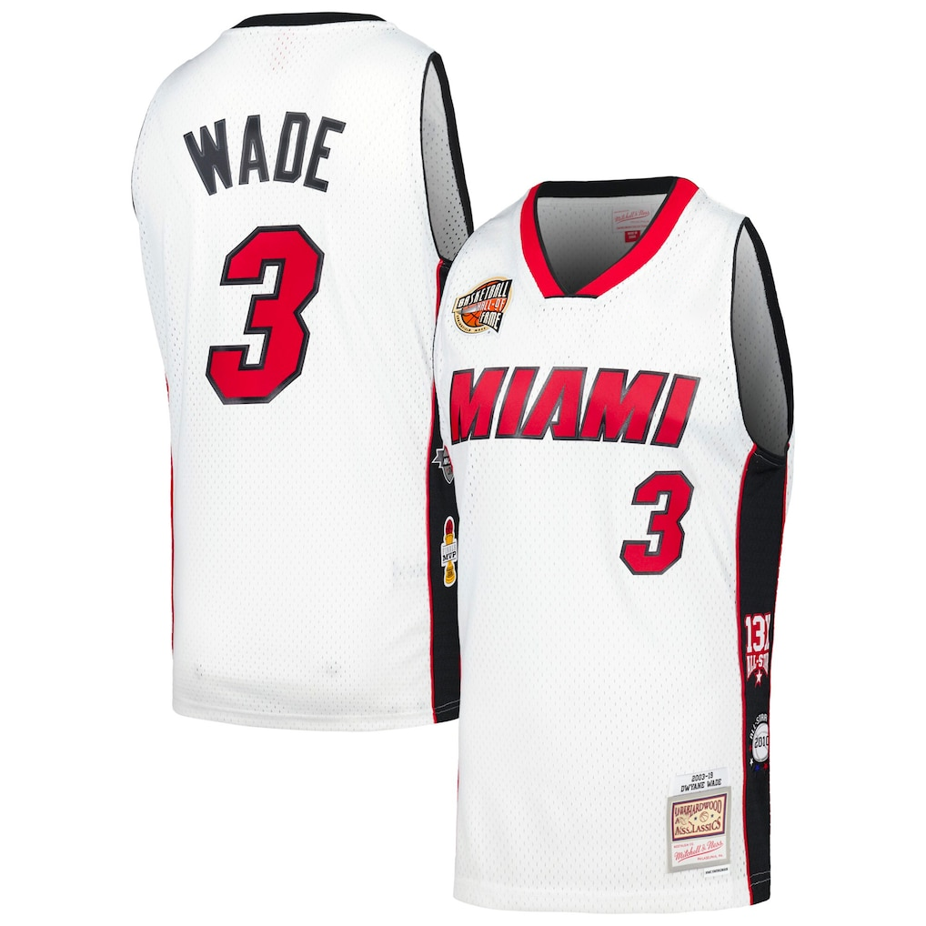 Elroe M.Heat #3 Dwyane Wade Mitchell & Ness White Hall of Fame Class of 2023 Throwback Swingman Jerseys