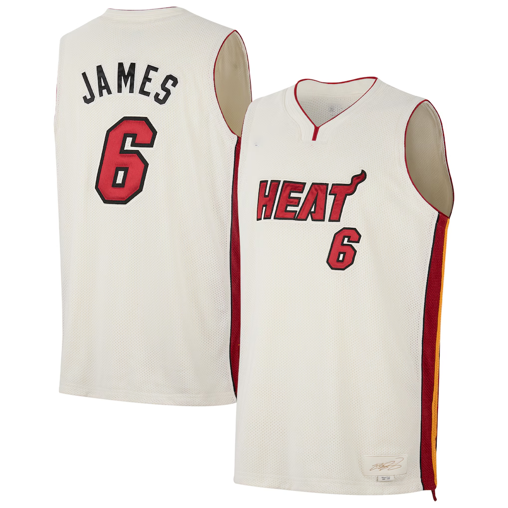 Elroe M.Heat #6 LeBron James Cream Forever King Reserve Authentic Jerseys