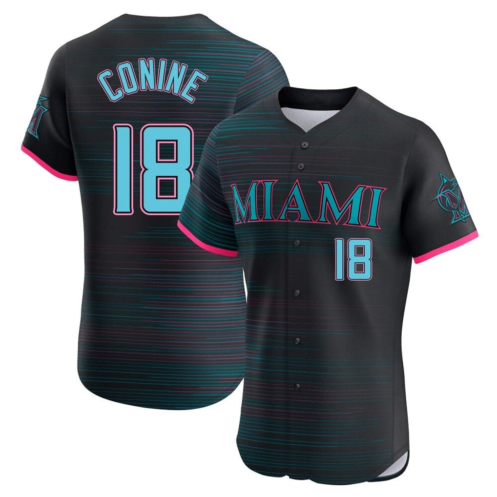Elroe M.Marlins #18 Griffin Conine Player Black City Connect Home Limited Elite Stitched Jerseys