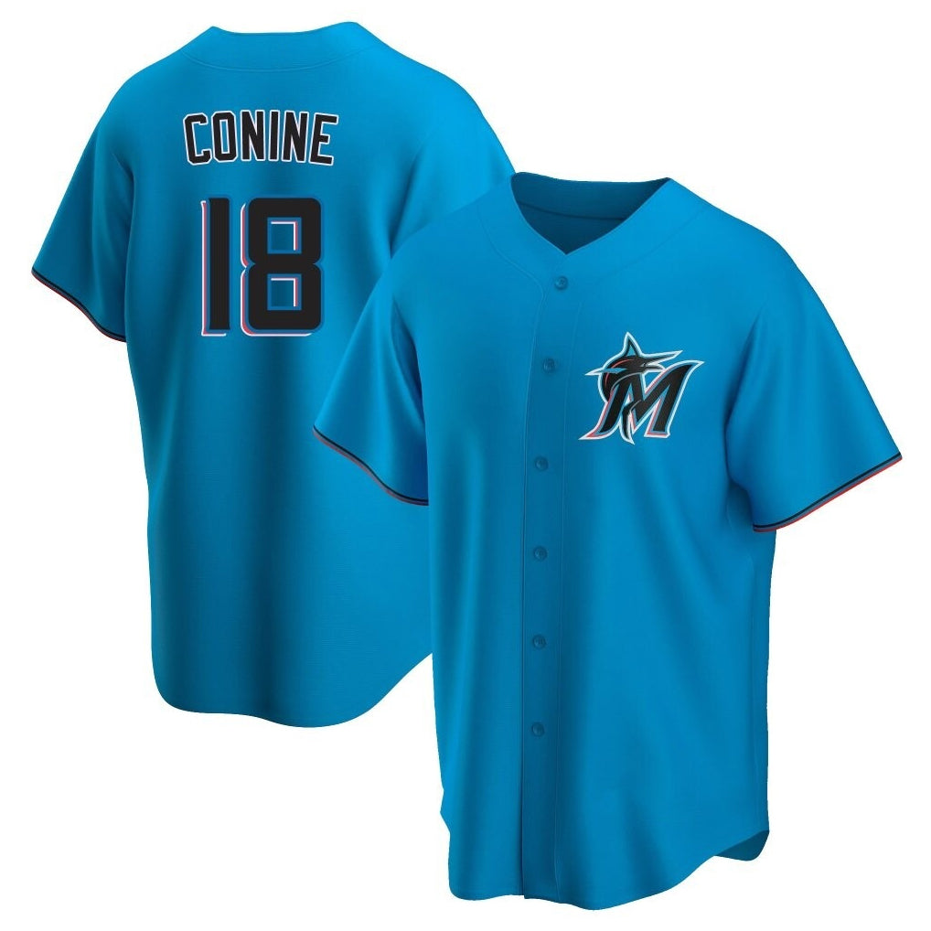 Elroe M.Marlins #18 Griffin Conine Player Blue Home Game Stitched Jerseys