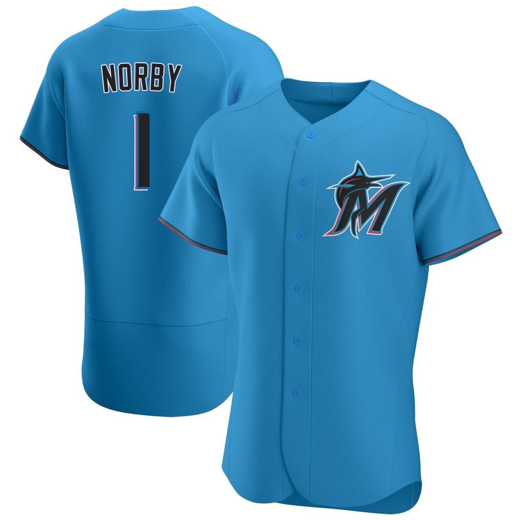 Elroe M.Marlins #1 Connor Norby Player Blue Home Limited Elite Stitched Jerseys