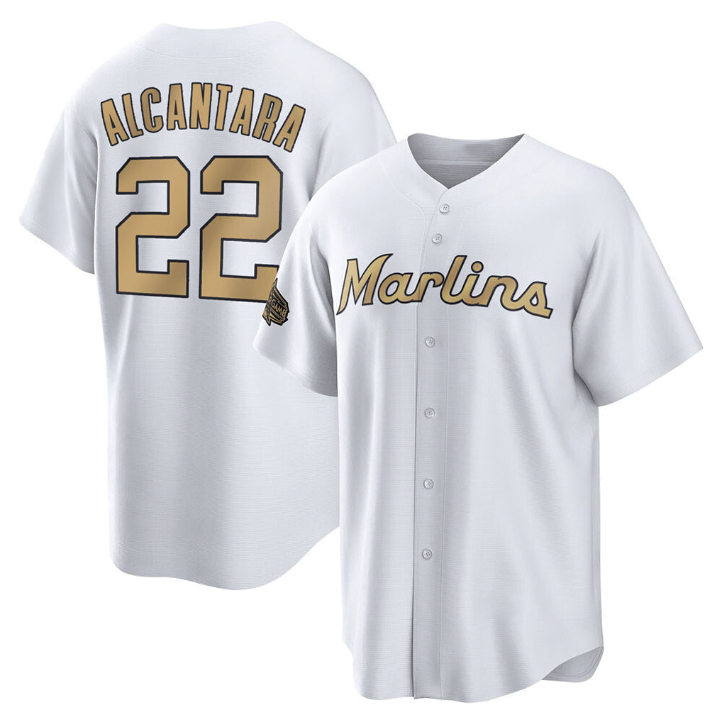Elroe M.Marlins #22 Sandy Alcantara Player Gold Home Game Stitched Jerseys
