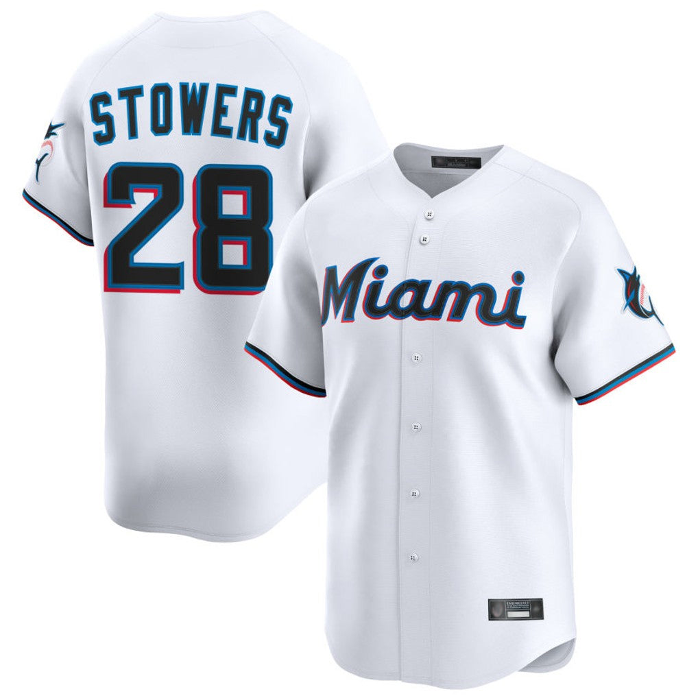 Elroe M.Marlins #28 Kyle Stowers Player White  Home Limited Stitched Jerseys