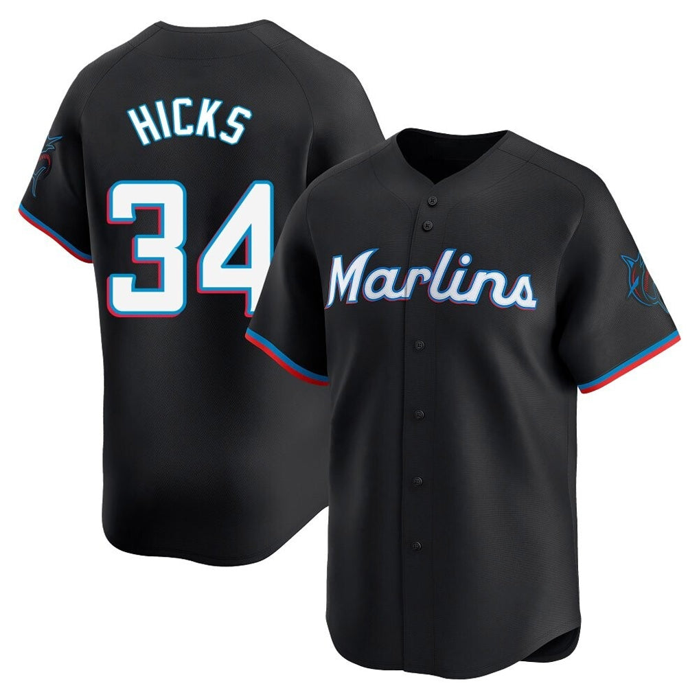 Elroe M.Marlins #34 Liam Hicks Player Black Home Limited Stitched Jerseys