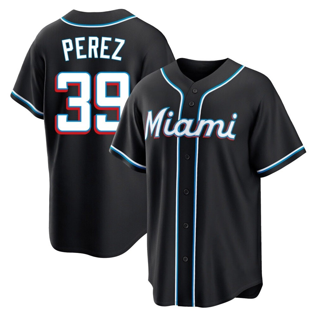 Elroe M.Marlins #39 Eury Perez Player Black Fashion Out Home Game Stitched Jerseys