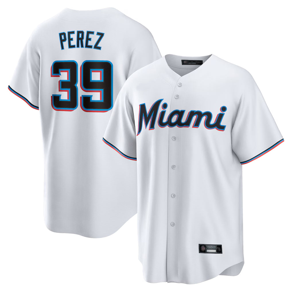 Elroe M.Marlins #39 Eury Perez Player White  Home Game Stitched Jerseys
