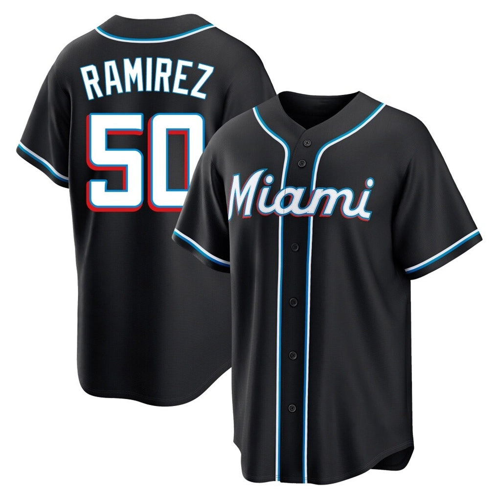 Elroe M.Marlins #50 Agustin Ramirez Player Black Fashion Out Home Game Stitched Jerseys