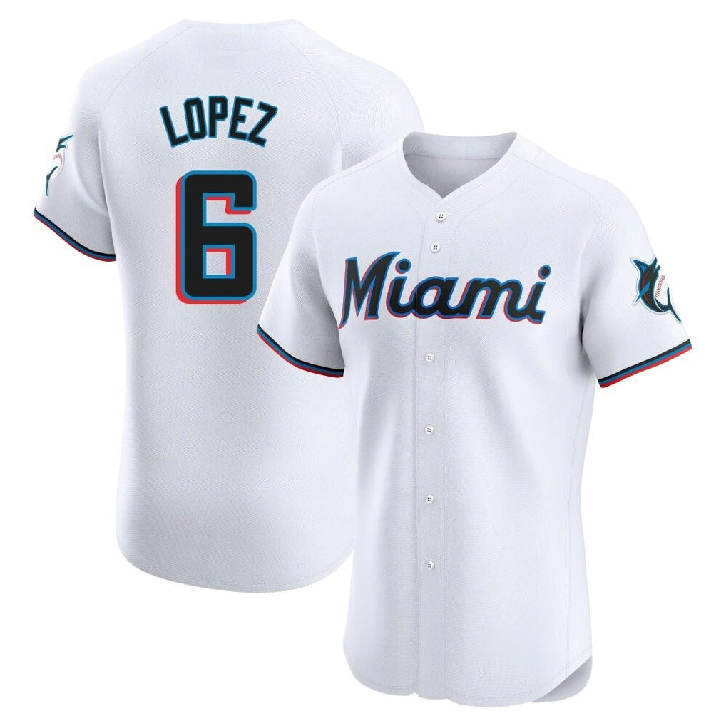 Elroe M.Marlins #6 Otto Lopez Player White  Home Limited Elite Stitched Jerseys