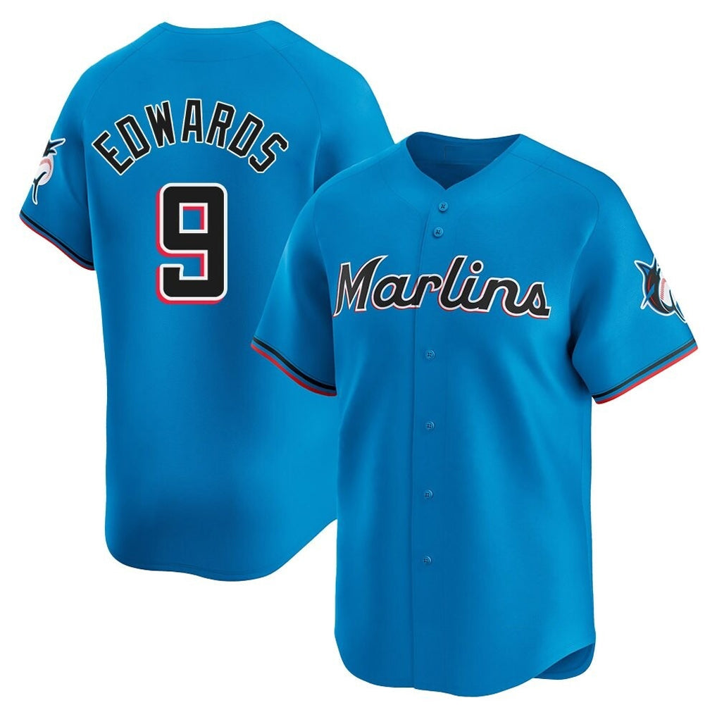 Elroe M.Marlins #9 Xavier Edwards Player Blue Home Limited Stitched Jerseys