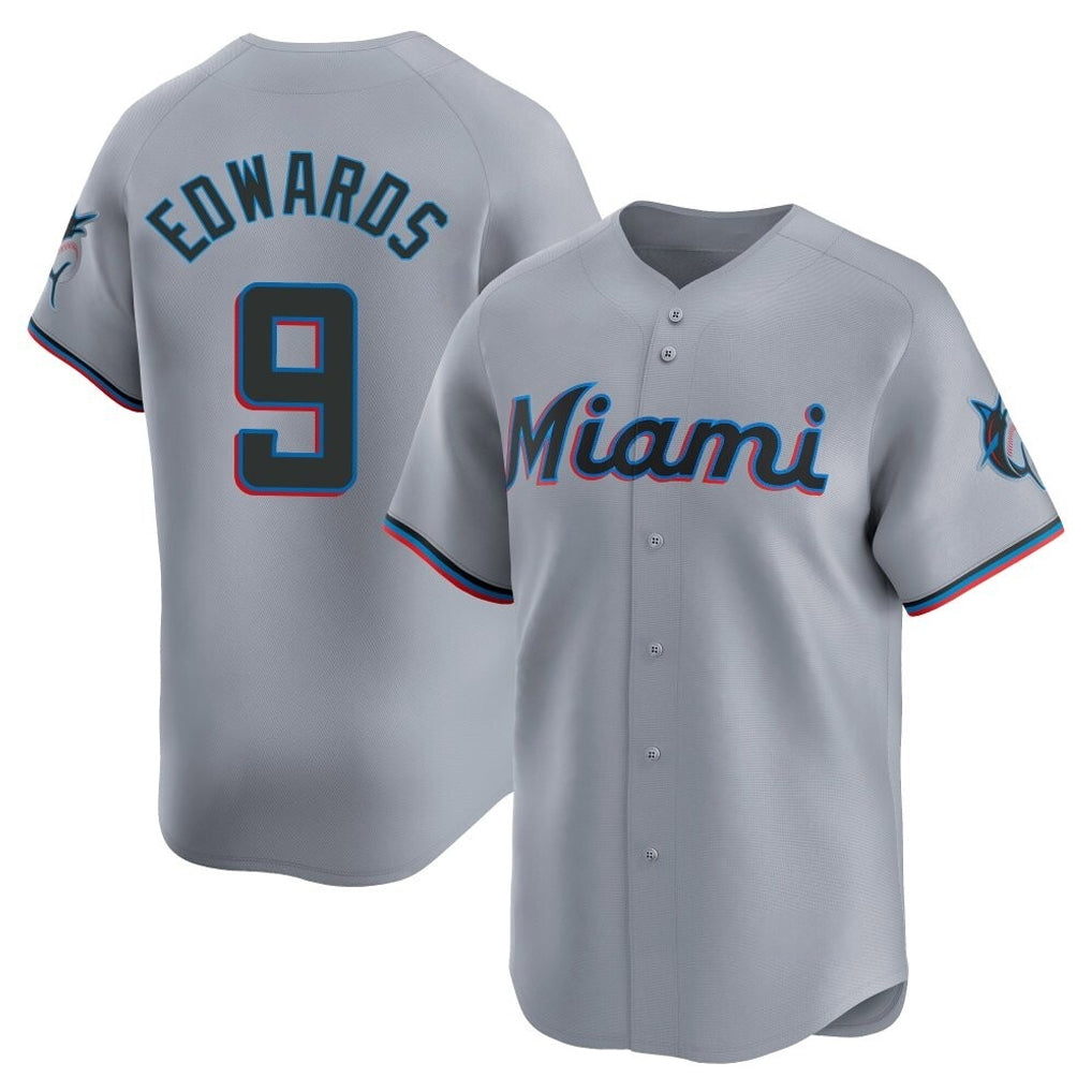 Elroe M.Marlins #9 Xavier Edwards Player Gray Home Limited Stitched Jerseys