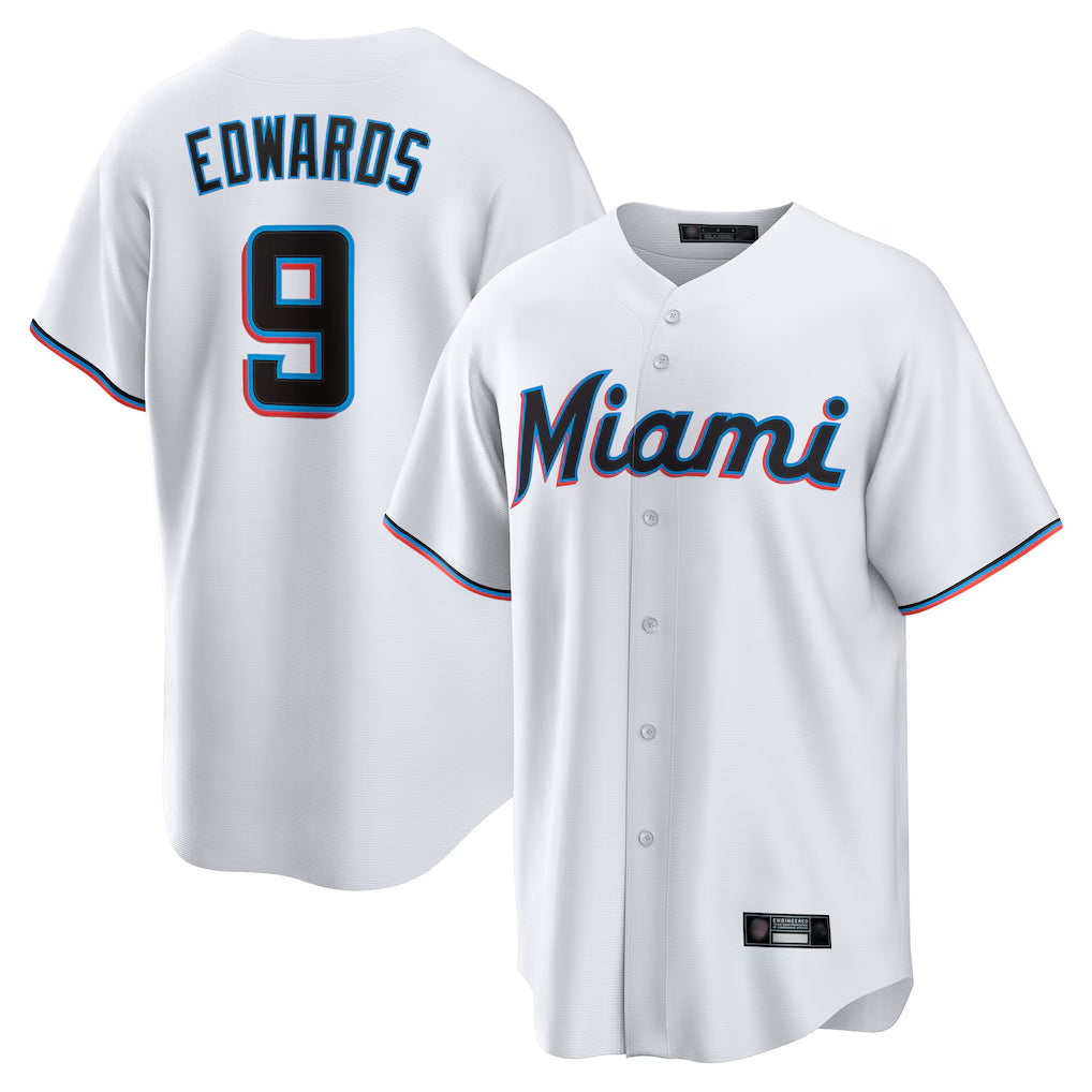 Elroe M.Marlins #9 Xavier Edwards Player White  Home Game Stitched Jerseys