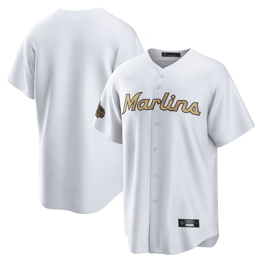 Elroe M.Marlins Blank Player White Gold Home Game Stitched Jerseys