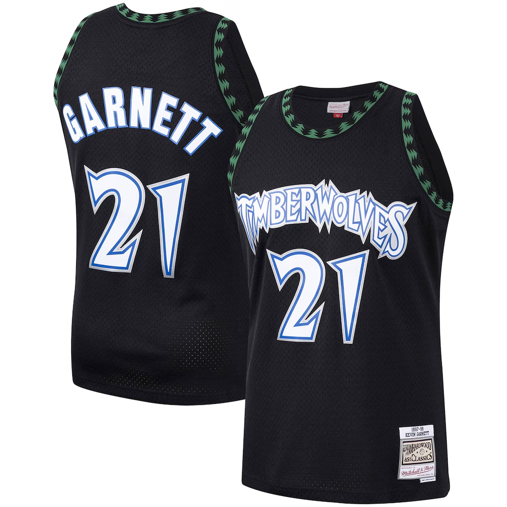 Elroe M.Timberwolves #21 Kevin Garnett Mitchell & Ness Black Hardwood Classics Swingman Stitched Jerseys