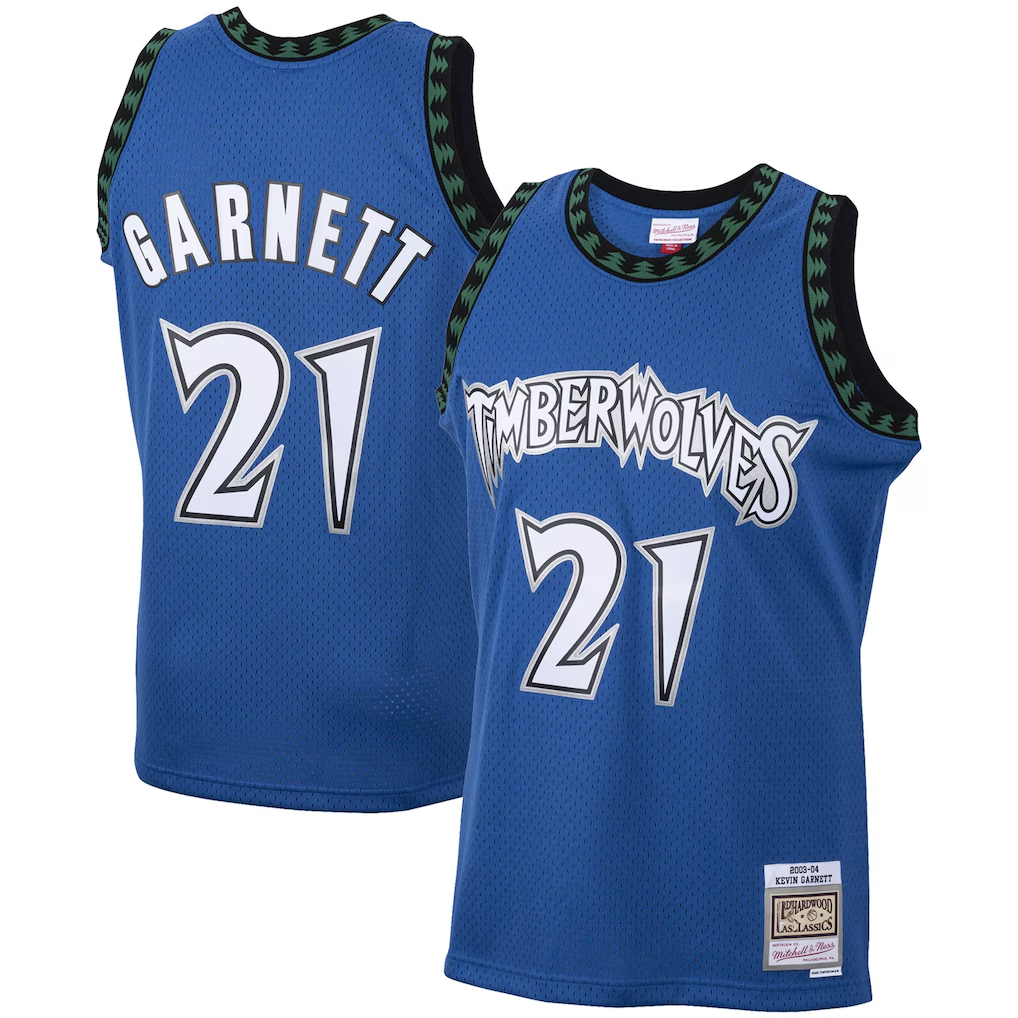 Elroe M.Timberwolves #21 Kevin Garnett Mitchell & Ness Blue 2003-2004 Hardwood Classics Swingman Stitched Jerseys