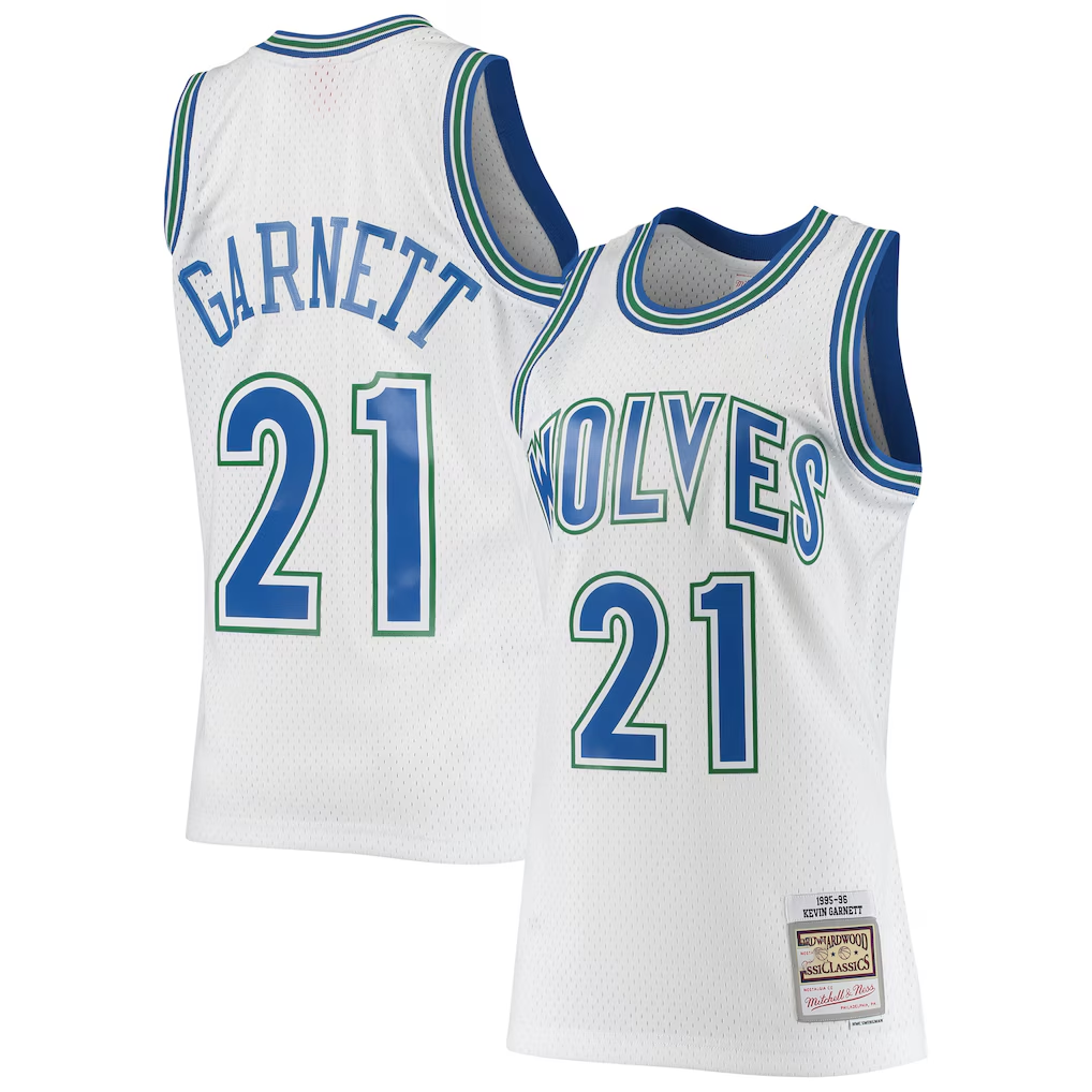 Elroe M.Timberwolves #21 Kevin Garnett Mitchell & Ness White 1995-1996 Hardwood Classics Swingman Stitched Jerseys