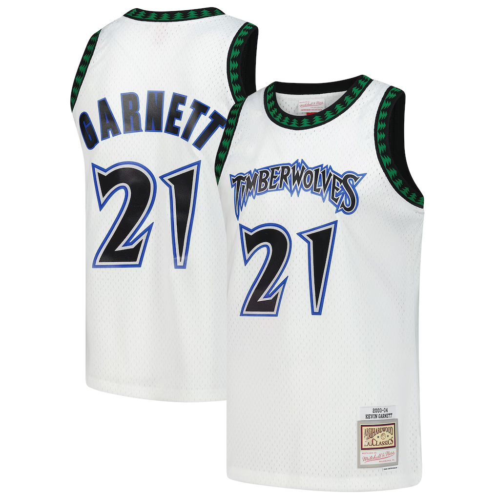 Elroe M.Timberwolves #21 Kevin Garnett Mitchell & Ness White Hardwood Classics Swingman Stitched Jerseys