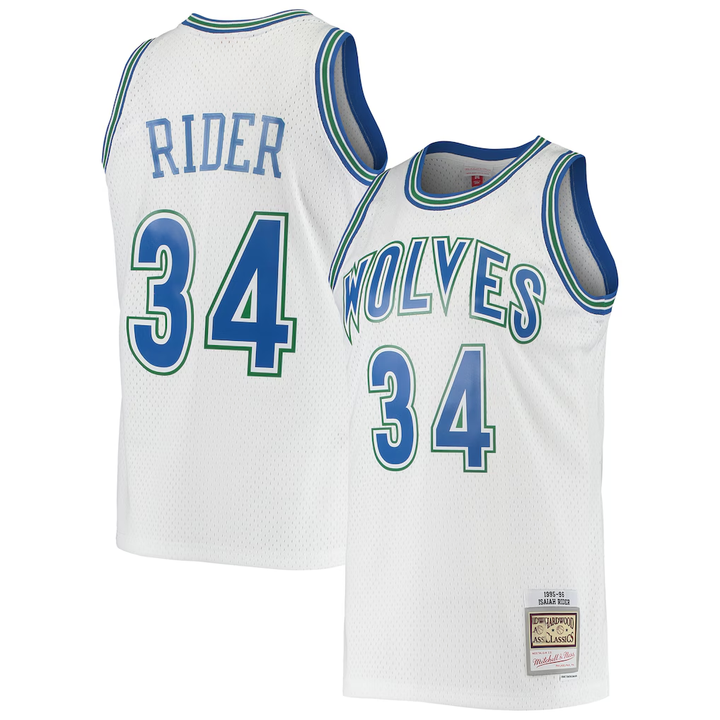 Elroe M.Timberwolves #34 Isaiah Rider Mitchell & Ness White 1995-1996 Hardwood Classics Swingman Stitched Jerseys
