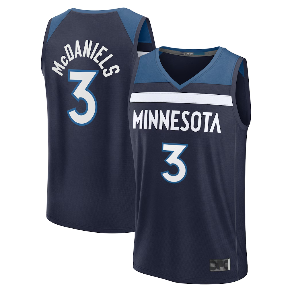 Elroe M.Timberwolves #3 Jaden McDaniels Navy Fast Break Replica Stitched Jerseys - Icon Edition