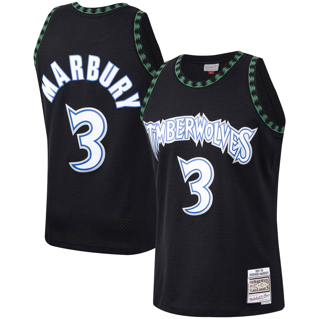 Elroe M.Timberwolves #3 Stephon Marbury Mitchell & Ness Black 1997-1998 Hardwood Classics Swingman Stitched Jerseys