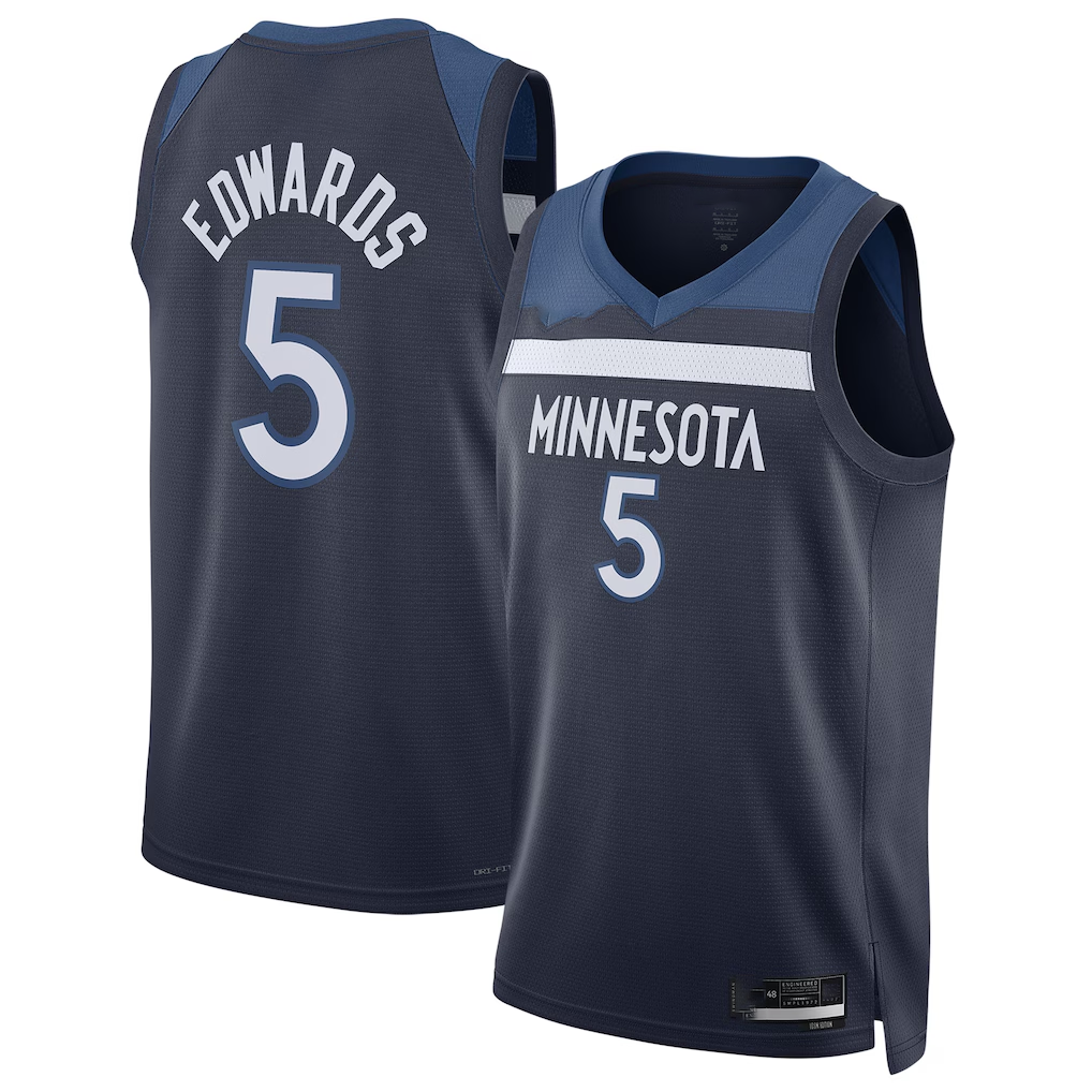 Elroe M.Timberwolves #5 Anthony Edwards Navy Swingman Stitched Jerseys- Icon Edition