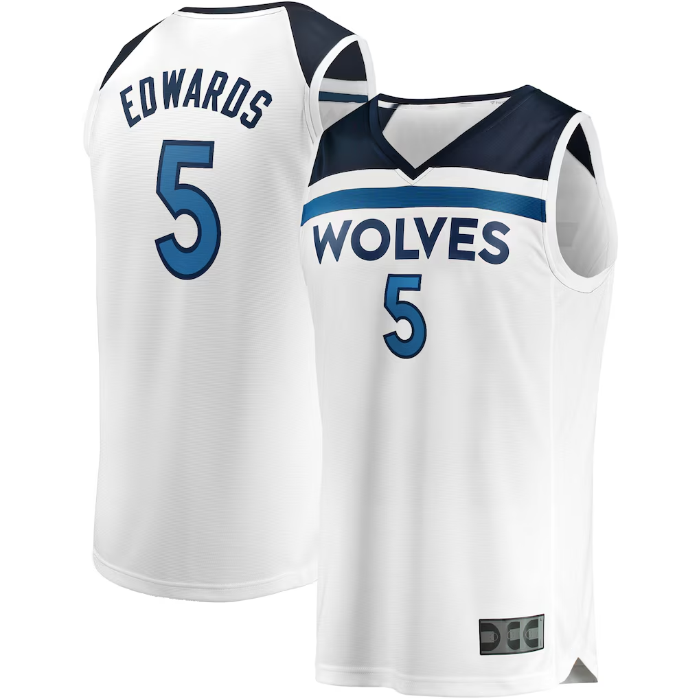 Elroe M.Timberwolves #5 Anthony Edwards White Fast Break Replica Player Stitched Jerseys - Association Edition