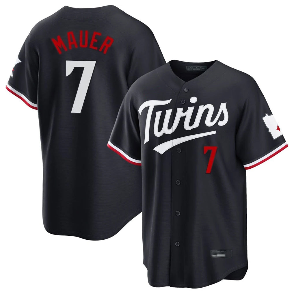Elroe M.Twins #7 Joe Mauer Player Navy Home Game Stitched Jerseys