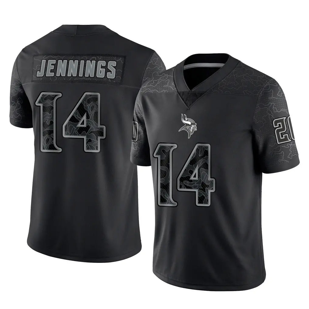 Elroe MN.Vikings #14 Jauan Jennings Player Black Reflective LImited Home Game Stitched Jerseys