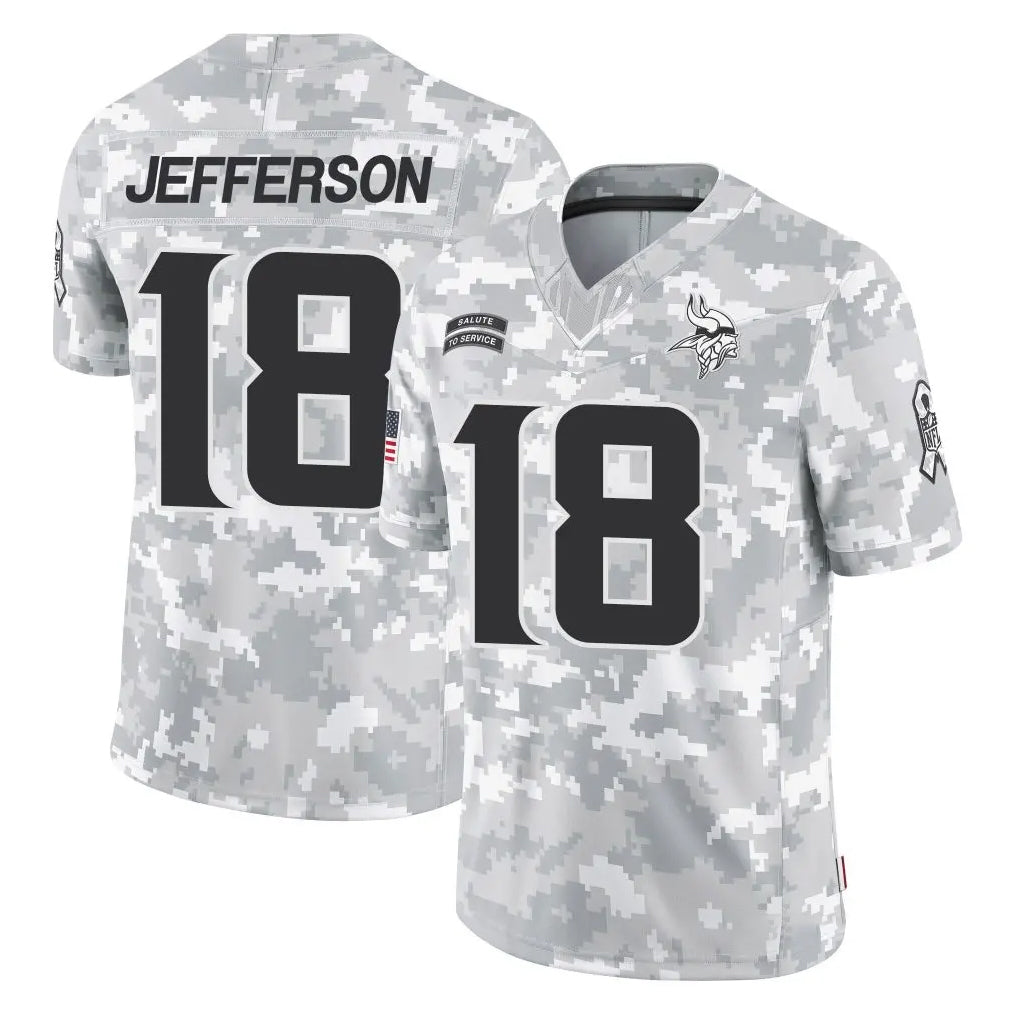 Elroe MN.Vikings #18 Justin Jefferson Player Arctic Camo Salute To Service Limited Game Stitched Jerseys