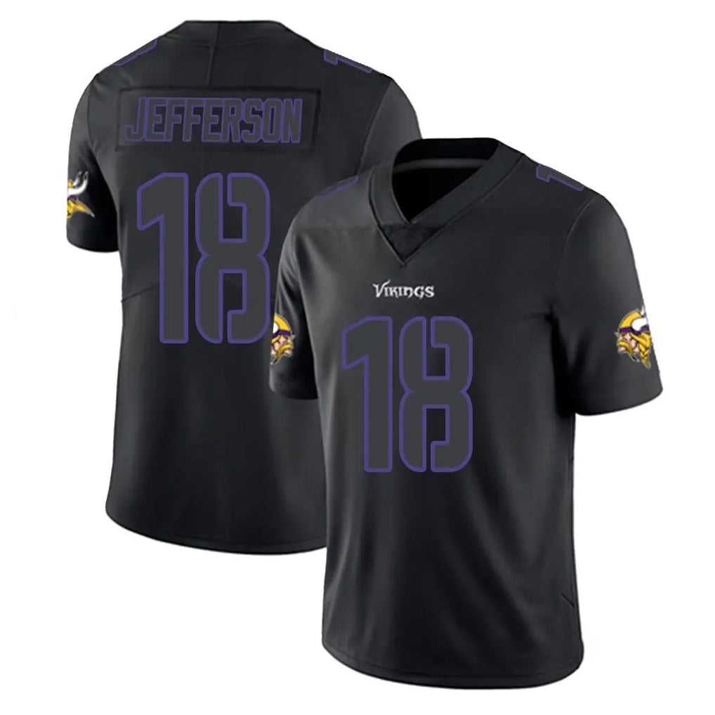 Elroe MN.Vikings #18 Justin Jefferson Player Black Impact LImited Home Game Stitched Jerseys