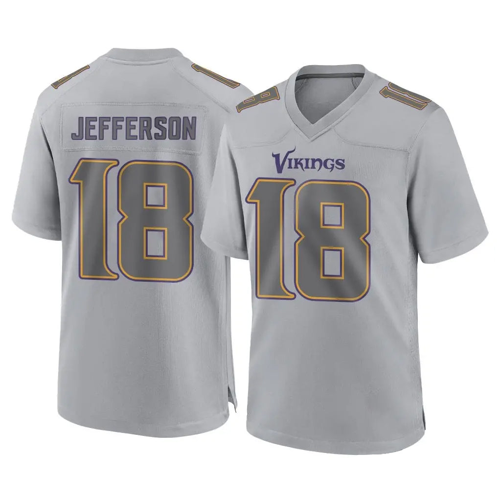 Elroe MN.Vikings #18 Justin Jefferson Player Gray Atmosphere Fashion Home Game Stitched Jerseys
